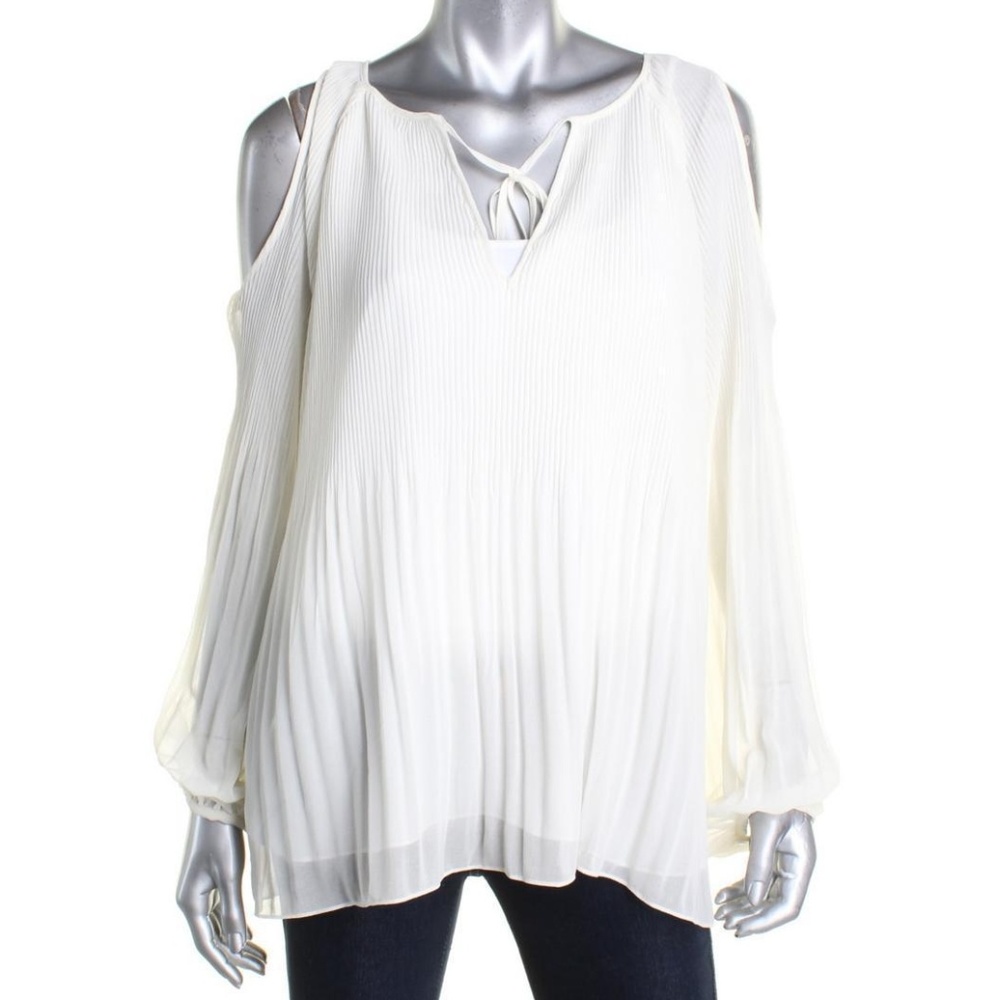 Sanctuary Textured Cold Shoulder Pleated Blouse